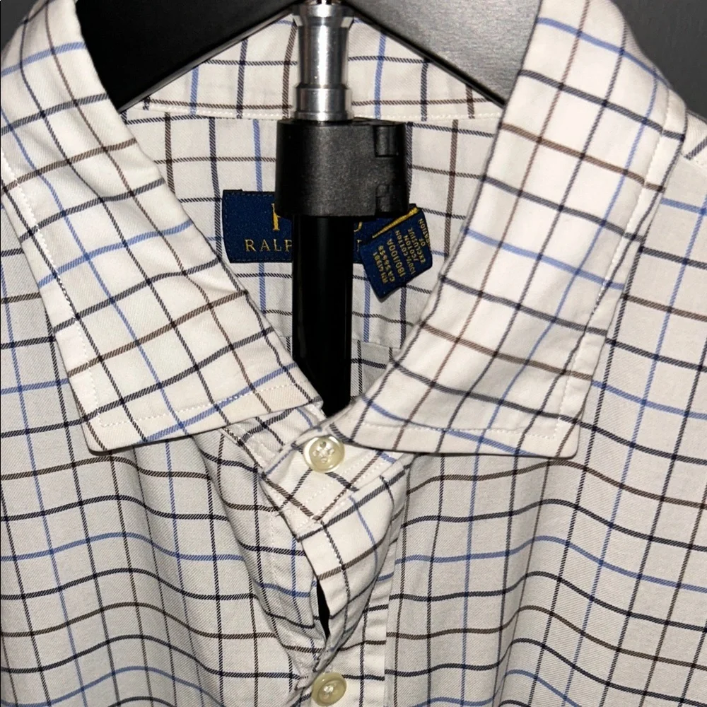 Polo by Ralph Lauren Men’s Large White Shirt Blue Windowpane Old Money Fashion